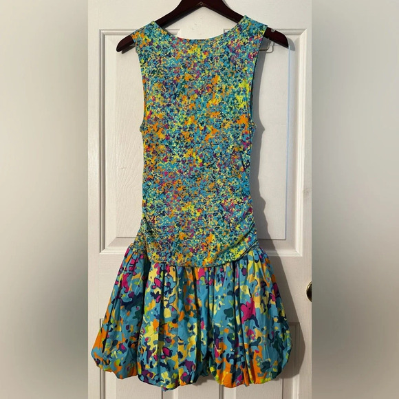 ANTHROPOLOGIE Plenty Tracy Reese Wrap V-Neck Bubble Dress SM Blue Motif MONET - Picture 8 of 16